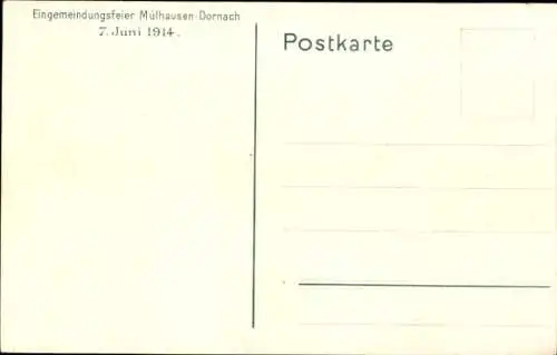 Künstler Ak Becker, Dornach Mulhouse Mülhausen Elsass Haut Rhin, Eingemeindungsfeier 1914, Ritter