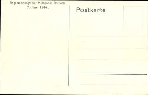 Künstler Ak Becker, Dornach Mulhouse Mülhausen Elsass Haut Rhin, Eingemeindungsfeier 1914, Landvogt