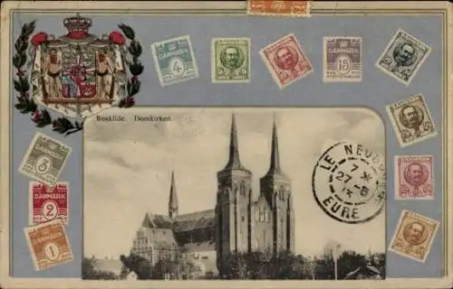 Passepartout Wappen Briefmarken Ak Roskilde Dänemark, Domkirche