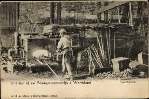 Ak Wermland Värmland Schweden, Schmiede, Innenraum, Schmelzpunkt