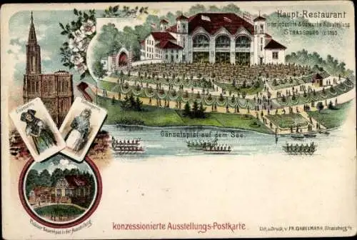 Litho Straßburg Elsass Bas Rhin, Industrie und Gewerbe-Ausstellung 1895, Haupt Restaurant