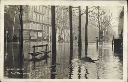 Ak Paris VIII, Boulevard Haussmann, Die große Seineflut, Januar 1910