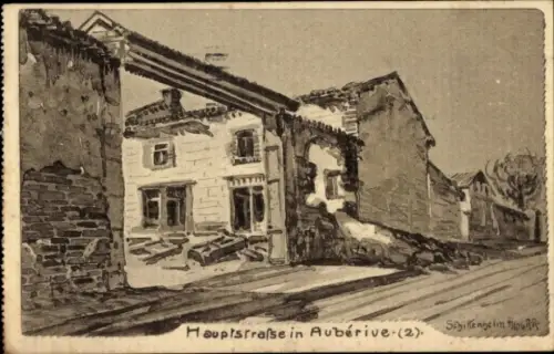 Künstler Ak Schittenhelm, Aubérive Marne, Hauptstraße