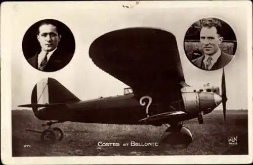 Ak Costes und Bellonte, Piloten, Flugzeug, Propellermaschine