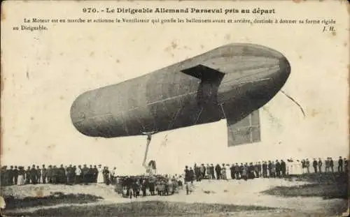 AK Deutsches Luftschiff Parseval beim Abflug übernommen