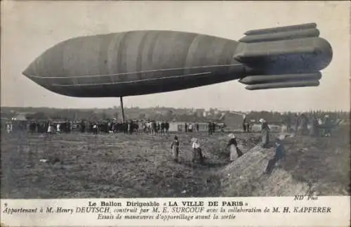 Ak Dirigible Balloon The City of Paris, Henry Deutsch, E. Surcouf, H. Kapferer