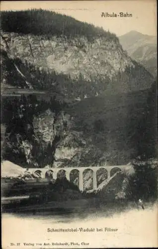 Ak Bergün Bravuogn Filisur Kanton Graubünden, Albula-Bahn, Schmittentobel-Viadukt