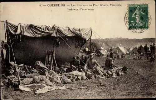 Ak Marseille Bouches du Rhône, Parc Borély, Die Hindus, Krieg 1914
