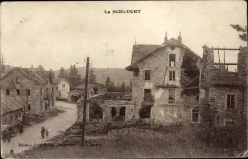 Ak Col de la Schlucht Vosges, Ortspartie, Kriegszerstörung 1. WK