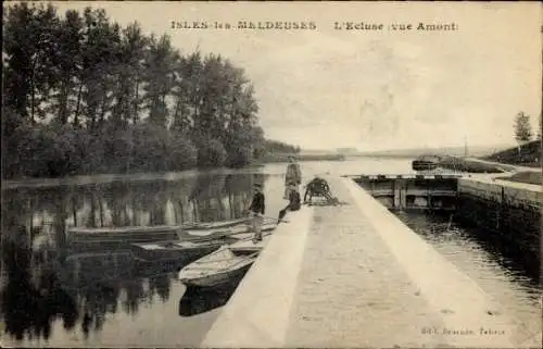 Ak Les Meldeuses Islands Seine et Marne, L'Ecluse, Blick flussaufwärts