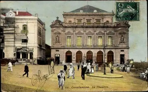 Ak Constantine Algerien, Le Theatre, Straßenpartie mit Blick auf Theater