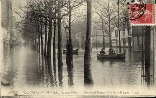 Ak Paris XII., Überschwemmungen 1910, Gare de Lyon, Boulevard Diderot