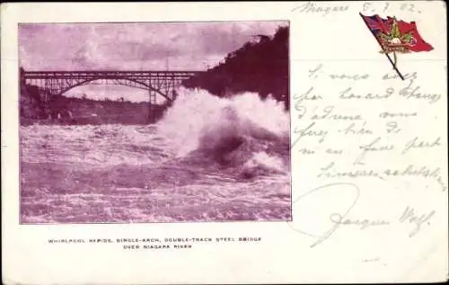 Ak Niagara Falls Ontario Kanada, Whirpool Rapids, einbogige, zweigleisige Stahlbrücke