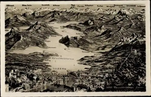 Landkarten Ak Luzern Stadt Schweiz, Vierwaldstättersee, Meggen, Weggis, Brunnen