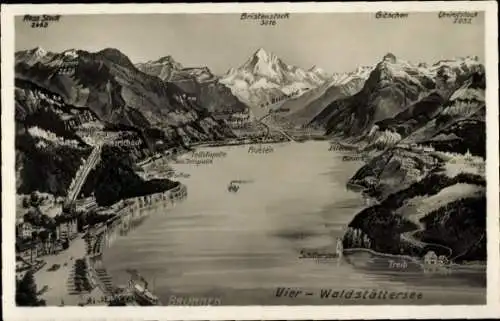 Ak Brunnen Kt Schwyz, Vierwaldstättersee, Fluelen, Bristenstock, Gitschen, Urisotstock