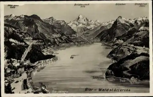 Ak Brunnen Kt Schwyz, Vierwaldstättersee, Fluelen, Bristenstock, Gitschen, Urisotstock