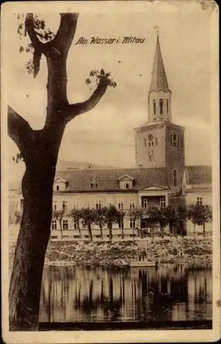 Ak Jelgava Mitau Lettland, Wasserpartie, Turm, Amtsgebäude