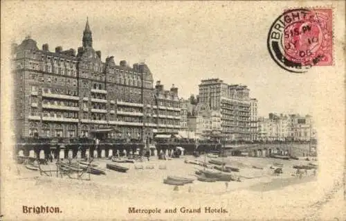 Ak Brighton East Sussex England, Metropole and Grand Hotel