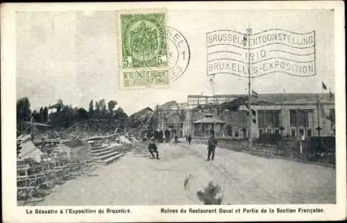 CPA Bruxelles Bruxelles, Ruines du Restaurant Duval, Section Francaise, Exposition 1910, Desastre