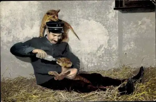 Ak Basel Stadt Schweiz, Zoologischer Garten, Junge Löwen