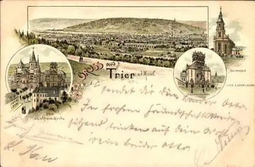 Litho Trier in Rheinland Pfalz, Dom, Liebfrauenkirche, Mathiaskirche, Paulinskirche