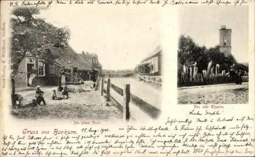 Ak Nordseebad Borkum in Ostfriesland, Dorfpartie, Turm