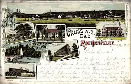 Litho Bad Rothenfelde am Teutoburger Wald, Kurgarten, Kurhaus, Evang. Kinderanstalt, Gradierwerk