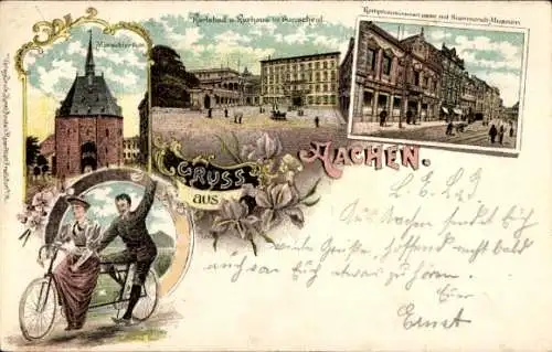 Litho Aachen in Nordrhein Westfalen, Marschiertor, Karlsbad, Kurhaus, Tandem