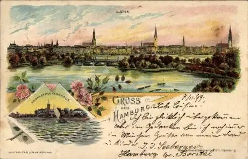 Ak Hamburg Nord Uhlenhorst, Uhlenhorster Fährhaus, Stadtpanorama, Alster