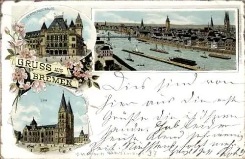 Litho Hansestadt Bremen, Gerichtsgebäude, Dom, Panorama