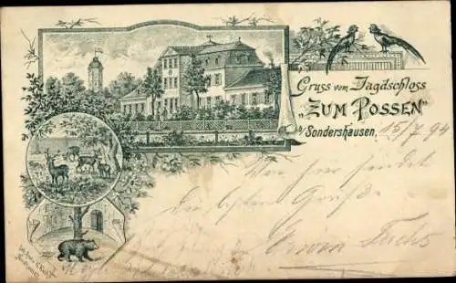 Vorläufer Litho Sondershausen im Kyffhäuserkreis Thüringen, Jagdschloss Zum Possen, 1894