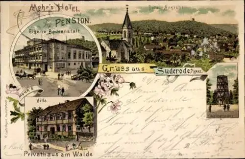 Litho Bad Suderode Quedlinburg im Harz, Mohrs Hotel, Villa, Totalansicht