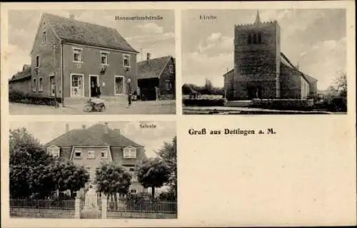 Ak Dettingen Karlstein am Main Unterfranken, Hanauerlandstraße, Kirche, Schule