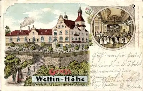 Litho Roßwein in Sachsen, Gasthaus Wettin-Höhe, Innenansicht