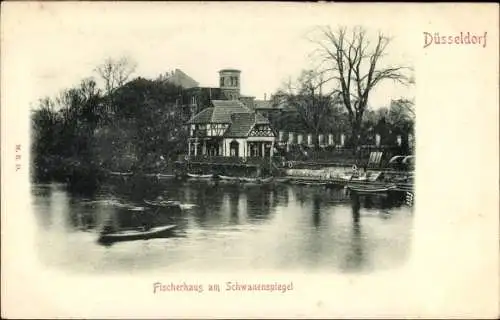 Relief Ak Düsseldorf am Rhein, Fischerhaus am Schwanenspiegel
