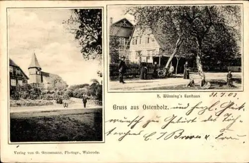 Ak Ostenholz Oderheide, H. Wünnings Gasthaus, Kirche