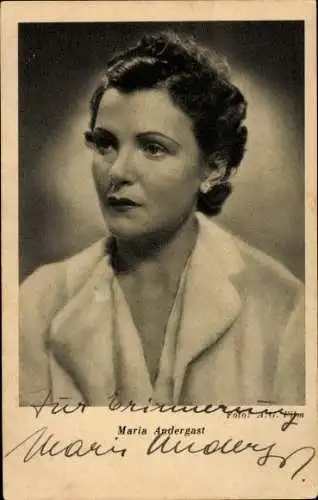 Ak Schauspielerin Maria Andergast, Portrait, Autogramm, Pelzmantel