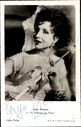 Ak Schauspielerin Sonja Ziemann, Portrait, Autogramm, die 7 Kleider der Katrin