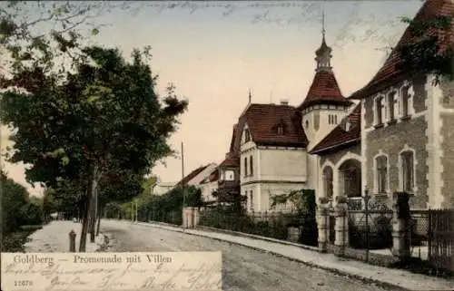 Ak Złotoryja Goldberg Schlesien, Promenade mit Villen