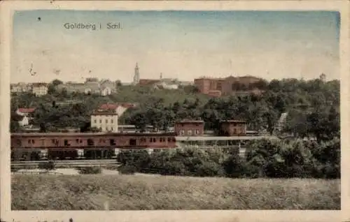 Ak Złotoryja Goldberg Schlesien, Bahnhof, Gleisseite, Teilansicht