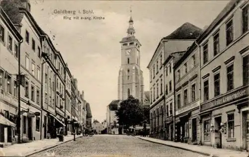 Ak Złotoryja Goldberg Schlesien, Ring, Ev. Kirche, Klempnerei