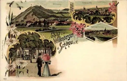 Litho Świerzawa Schönau an der Katzbach Schlesien, Willenbergen, Restaurant, Bahnhof