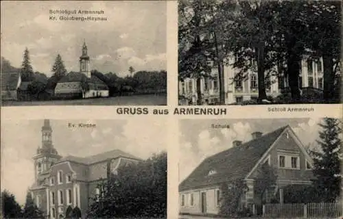 Ak Armenruh Twardocice Harpersdorf Niederschlesien, Schloss, Kirche, Schlossgut