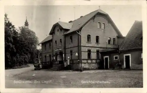 Ak Rząśnik Schönwaldau Schlesien, Gerichtskretscham, Tankstelle