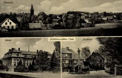 Ak Rząśnik Schönwaldau Schlesien, Schloss, Teilansicht, Denkmal