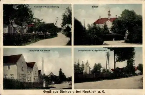 Ak Jastrzębnik Steinberg am Katzbach Niederschlesien, Warenhaus, Kriegerdenkmal, Schloss, Schule