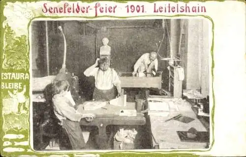 Passepartout Ak Leitelshain Crimmitschau in Sachsen, Senefelder Feier 1901, Handwerker