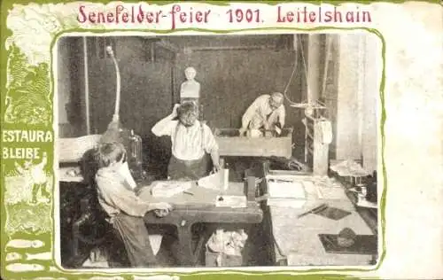 Passepartout Ak Leitelshain Crimmitschau in Sachsen, Senefelder Feier 1901, Handwerker