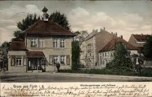 Ak Fürth in Mittelfranken Bayern, Würzburgerstraße, Zollhaus