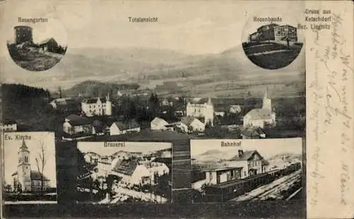 Ak Kaczorów Ketschdorf an der Katzbach Schlesien, Rosenbaude, Rosengarten, Kirche, Brauerei